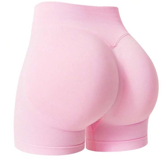 Women's Pink Workout Shorts, Pink Seamless Workout Shorts, Pink Biker Shorts - Picture 2 of 6